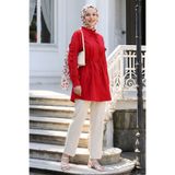 InStyle Fırfır Kol Kuşaklı Kırmızı Tunik