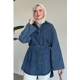 InStyle Geniş Kol İpli Mavi Kot Tunik