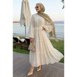 InStyle İpli Salaş Krem Şifon Elbise