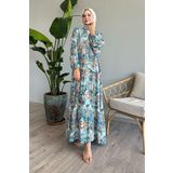 InStyle Karışık Renkli Salaş İndigo Viskon Elbise