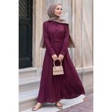InStyle Kemerli Düğmeli Mürdüm Ferace Elbise