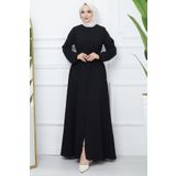 InStyle Kemerli Petek Kumaş Ferace - Siyah