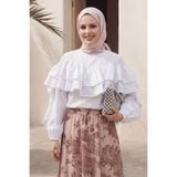 InStyle Kolları ve Önü Fırfırlı Beyaz Bluz