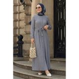 InStyle Lemina Kuşaklı Elbise - Gri