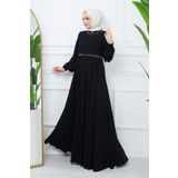 InStyle Nakışlı Mevlana Kumaş Ferace - Siyah