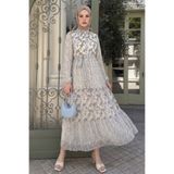 InStyle Nessa Çiçekli Kuşaklı Şifon Elbise - Mavi