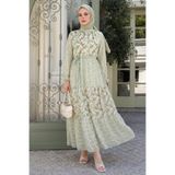 InStyle Nessa Çiçekli Kuşaklı Şifon Elbise - Yeşil