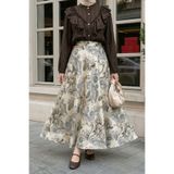 InStyle Paisley Desen Şifon Saten Etek Haki