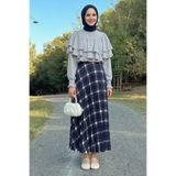 InStyle Piliseli Ekose Lacivert Etek