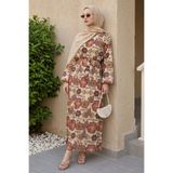 InStyle Piliseli Şal Desen Şifon Elbise - Kırmızı