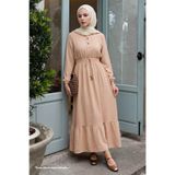 InStyle Tena Beli Lastikli Ayrobin Elbise - Bej