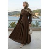 InStyle Yarasa Kol Kuşaklı Kahverengi Elbise
