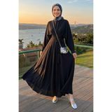 InStyle Yarasa Kol Kuşaklı Siyah Elbise