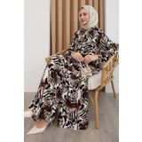 InStyle Zebra Desen Kahverengi Viskon Elbise