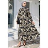 InStyle Zebra Desen Siyah Viskon Elbise