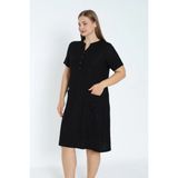 Intensive Collection Kadın Siyah Büyük Beden Kısa Kollu Cepli Düğmeli Elbise - 4XL - 000-Siyah