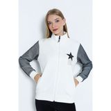 Intensive Collection Kadın Uzun Kollu Fermuarlı Taş Detaylı Hırka - Beyaz - 2XL