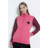 Intensive Collection Kadın Uzun Kollu Fermuarlı Taş Detaylı Hırka - Pembe - XL