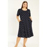 Intensive Collection Lacivert Puantiyeli Kısa Kollu Cepli Pamuklu Büyük Beden Elbise - 00400 Lacivert - 2XL