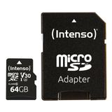 Intenso Professional microSDXC 64GB Class 10 UHS-I, U3, V30 hafıza kartı, SD adaptör dahil (100 MB/s'ye kadar), siyah