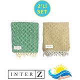 Inter Z 2'li Set Peştemal Plaj Havlusu , Pamuk , Xxl 100X180CM, Marmaris - 100 x 180 cm - Koyu Yeşil - Kahve