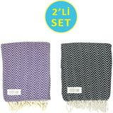 Inter Z 2'li Set Peştemal Plaj Havlusu , Pamuk , Xxl 100X180CM, Marmaris - 100 x 180 cm - Siyah-BK23