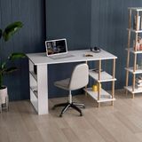 İntergo Çalışma Masası Bilgisayar Masası Ofis Ders Masası 4 Raflı Ahşap Ayaklı Beyaz - 60 x 120 cm