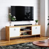 interGO-Tv Sehpası Kapaklı Raflı Tv Ünitesi Televizyon Sehpası (Beyaz, Atlantik Çam)