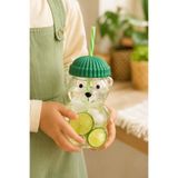 İnterlife Ayıcık Bardak YEŞİL Renk Pipetli Meşrubat Smothie Bardağı Borosilikat Cam 580 ML