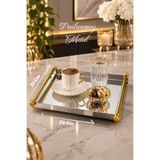 İnterlife Metal Sunum Tepsisi Gold Kulplu Dekoratif Lüks Servis Kahve İkram Tepsisi (21 x 25 Cm)