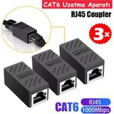 Internet Kablosu Uzatma Aparatı RJ45 Coupler Network Ekler Birleştirir 1000MBPS Cat5 Cat6 (3 Adet) - CAT6 uzatıcı