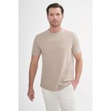 İntersivin Erkek Bisiklet Yaka Dokulu Çizgili Kısa Kollu Pamuk Karışımlı T-Shirt BRŞ-03 - Bej