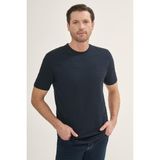 İntersivin Erkek Bisiklet Yaka Dokulu Çizgili Kısa Kollu Pamuk Karışımlı T-Shirt BRŞ-03 - Lacivert