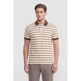 İntersivin Erkek Çizgili Polo Yaka Kısa Kollu Dokulu Örme T-Shirt SD-08 - Kahverengi