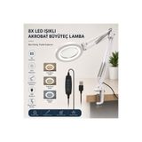 IntersTech 8x Led Işıklı Akrobat Hareketli Büyüteç Çok Amaçlı Katlanabilir Usb Bakım Güzellik Masa Lamba