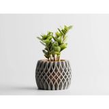 Interweave Dekoratif Saksı - Gri Dikey Işlemeli Modern Bitki Saksısı 15 cm - 195x195x150mm