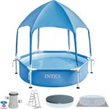 Intex 28209 Gölgelikli Metal Çerçeve Havuz 183 Cm, Su Sporları, Plaj Malzemesi, Şişme Ürün,