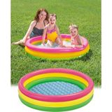 Intex 3 Boğumlu Şişme Havuz 114 x 25 cm Pembe Mavi Yumuşak Tabanlı Çocuklar İçin Eğlenceli - Pembe - Mavi - Yok