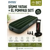 Intex 64106 Yeni Koyu Yeşil Tek Kişilik Şişme Yatak + Double Quick El Pompası Seti