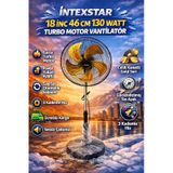 İntexstar 18 İnç 46 Cm Süper Sessiz Bakır Sargılı Turbo Motor 5 Çelik Kanatlı 130watt Vantilatör Pervane Soğutucu siyah-altin