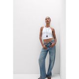 Intimissimi Fine Ribbed Pima Cotton Crop Top - Beyaz