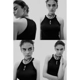 Intimissimi Fine Ribbed Pima Cotton Crop Top - Siyah - L