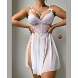 Intive Beyaz Dantelli Transparan Yan Yırtmaçlı Fantezi Gecelik/Babydoll