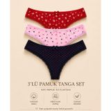 Intive Comfort Desenli Lacivert/Pembe/Kırmızı 3'lü Brazilian/Tanga Set