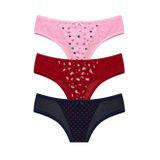 Intive Comfort Desenli Transparan Detaylı Lacivert/Pembe/Kırmızı 3'lü Tanga/Brazilian Set
