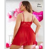Intive Curvy Büyük Beden Yan Yırtmaçlı Göğsü Dantelli Eteği Transparan Gecelik