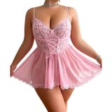 Intive Curvy Pembe Büyük Beden Önden Bağlamalı Göğsü Dantelli Transparan Gecelik