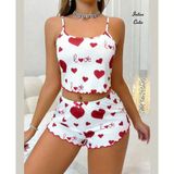 Intive Cutie Love Yazılı Kalp Desenli İnce Askılı Bralet Şort Takım/Pijama Takımı