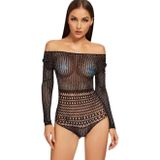 Intive Fantasy Arkası Tanga Kesim Sırt Dekolteli Uzun Kollu Taşlı Büstiyer/Vücut Çorabı