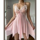 Intive Fantasy Göğsü Kelebek Kalıplı Asimetrik Tüllü Transparan Tasarım Pembe Mini Gecelik